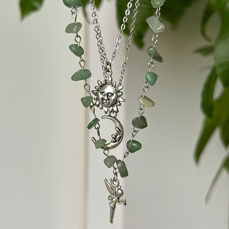 3pc Bohemian Style Layered Necklace Set — Moon, Sun, and Angel Pendants